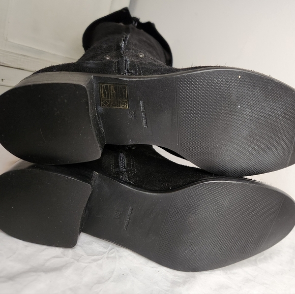 Black Suede Leather Knee High Boots - Picture 6 of 16